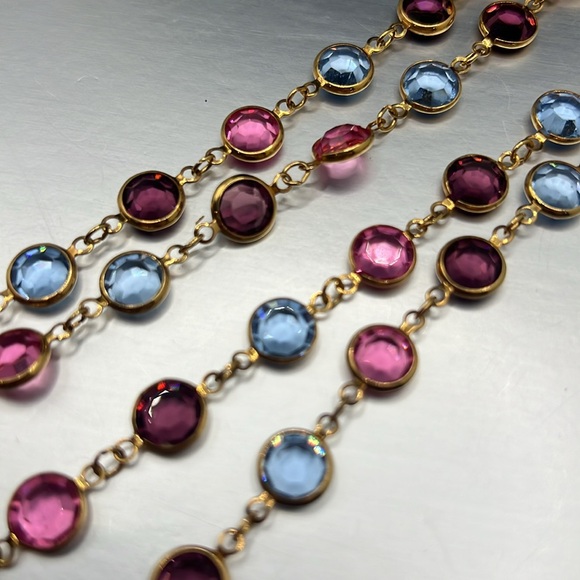 Swarovski Bezel Set Crystal Necklace Gold Tone Multi Color 17” w swan Hang Tag - Picture 5 of 6